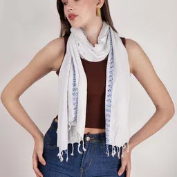 DressBerry White & Blue Self Design Scarf-26