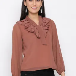 Casual Regular Sleeves Solid Women Brown Top-picture-15