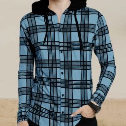 Men Striped Hooded Neck Cotton Blend Light Blue T-Shirt-image-7