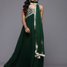 Solid Georgette Stitched Flared/A-line Gown-image-49