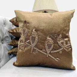Good Vibes Brown Set of 5 Embroidered Square Cushion Covers-14