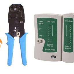 generic SP Electron Rj45 Rj11 Crimping Tool, double colour grip 150B cutter, KD-1 Professional Punch Down Tool, Network Lan Cable Tester, 9V battery & 25 Pcs RJ45 Connectors Combo Set image 3