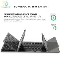 T TECLUSIVE Slim Foldable Wireless Bluetooth Keyboard with Integrated Touchpad | Folding Rechargeable Keyboard with Trackpad | Compatible for iPhone iPad/Android/Tablets/Mac Windows Laptop image 2