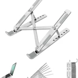 VYAR Laptop Stand, Fold-Up, Adjustable, Ventilated, Portable Laptop Holder for Desk Ergonomic Compatibility with up to 15.6-inch Laptop, All Brands, Tab - Silver Laptop Stand-20