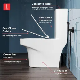 lapo Ceramic One Piece Western Toilet Commode with Soft Close Toilet Seat, Commode with Washdown Flush System, Floor Mounted European Commode Toilet-HLT Western Commode image 4
