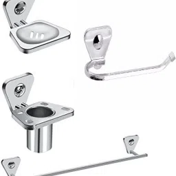 Premium Stainless Steel 4-Piece Bathroom Accessories Set /Towel rod / Towel Ring / Soap Dish / Tumbler Stand Silver Towel Holder-image-5