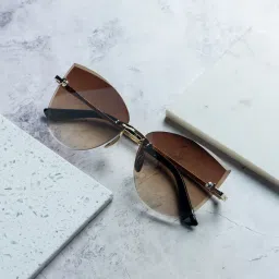 Gradient, UV Protection, Mirrored, Toughened Glass Lens Cat-eye, Round, Butterfly Sunglasses (Free Size)-4