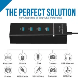 Wanzhow High Quality Multiport Slim USB Hub, 4 Port 3.0 USB HUB Adapter Cable with 5Gbps Speed with led indicator for Laptop, PC Computers USB Hub image 3