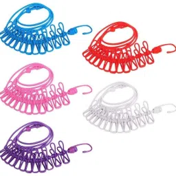 kisam Portable Multi Functional Drying Rope with 12 Clips and 2 Hooks Multicolor image 2