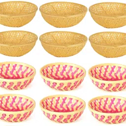RO. 6" PINK & BEIGE BASKET FOR DAILY USE , GIFTING , DECORATION ( PACK OF 12) Bamboo Fruit & Vegetable Basket-image-70