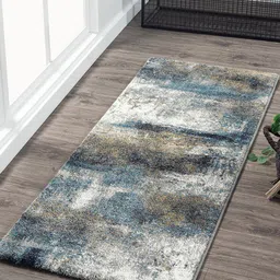 OBSESSIONS Beige & Teal Blue Printed Floor Runner-9