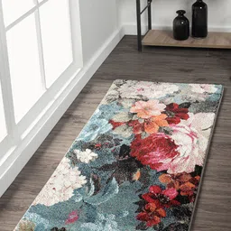OBSESSIONS Teal & Burgundy Floral Printed Floor Runner-43