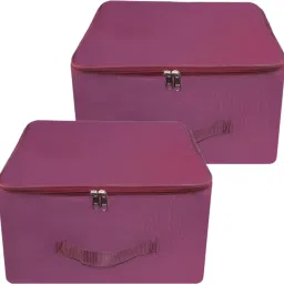 Ansarii Storage Bags for Clothes,Saree with Zip Closure & Handle (Magenta, Pack of 2) Polyester Laundry Bag-picture-2