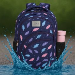 Feather Print Girls School Backpack Lightweight Stylish Navy Blue Bag Waterproof School Bag-image-77