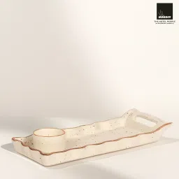 MAKREY Serving Platter Rectangle-Shape Wavy Edges 12” with Free Dip Tray Serving Set image 2