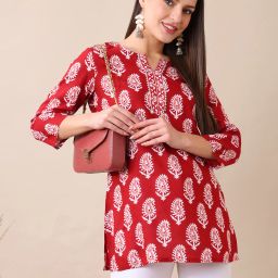 Casual Regular Sleeves Printed Women Red Top-image-11
