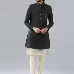 Kisah Kisah Men Black Kurta Sherwani Trouser Set Solid Sherwani-image-31