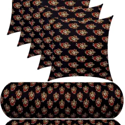5 Cushion And 2 Microfibre Floral Bolster Pack of 7-image-51