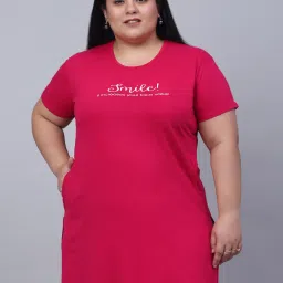 Women Geometric Print Round Neck Cotton Blend Pink T-Shirt-image-59