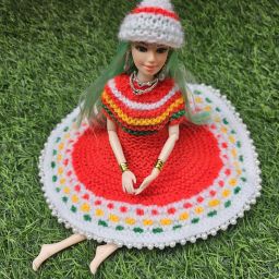 WINTER WOOLEN DRESS FOR BARBIE DOLL RED AND WHITE-13