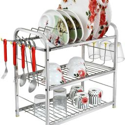 Dish Drainer Kitchen Rack Stainless Steel 3 Shelf Kitchen Dish Rack(18x18 Inch) Steel-image-17