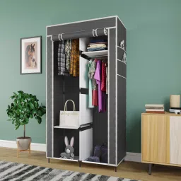 Portable Almirah Foldable closet for Clothes 4 Shelves , 1 Side Pocket (7800-4) PP Collapsible Wardrobe-image-10