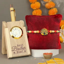 Religious TR-RB21-RakhiPenstandCard-NK005 Assorted Rakhi, Pen Stand, Greeting Card, Chawal Roli Pack Set-image-3