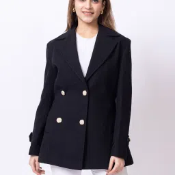 Polyester Blend Solid Coat For Women-image-70