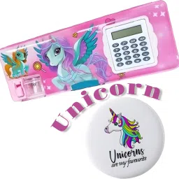 Unicorn Theme Built-in Calculator Vibrant Pink Color With Attractive Badge Trandy Art Compact and Portable Best Return Gift For Kids Art Plastic Pencil Box-6