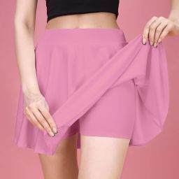 Women Solid Flared Pink Skirt-image-3