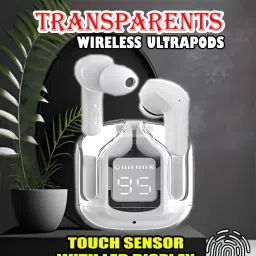 crecro Ultrapod Bluetooth Earbuds Headset Crystal Transparent Design,LED Display GR73 Smart Headphones-image-112