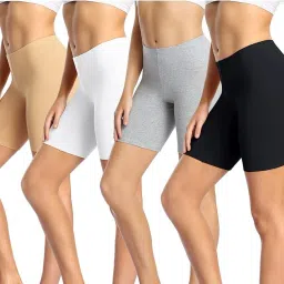 Pack of 4 Solid Women Multicolor Regular Shorts-image-44