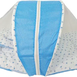 brandonn Cotton Infants Washable New born Baby bedding set With Mosquito Net And Pillow - Stars and Moon Sky Blue Mosquito Net image 3