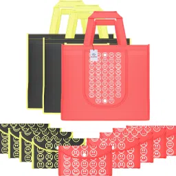 Pack of 12 Smile Foldable Grocery/Shopping Bags For Women | Black Yellow & Red-image-86