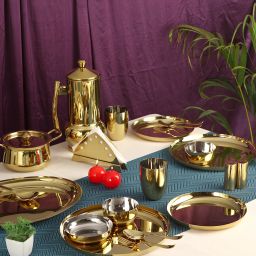 Pack of 65 Gold Plated, Stainless Steel Magnolia Dinner Set-image-10