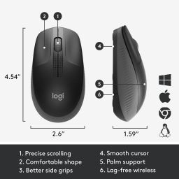 Logitech M190 / Full Size Ambidextrous Curve Design, Scooped Buttons Wireless Optical Mouse image 3