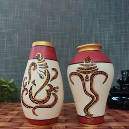 ARTYSTA BEAUTIFYING LIVES Beige & Red 2 Pieces Printed Teracotta Flower Vases-image-40