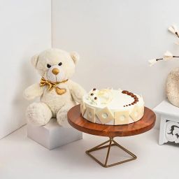 Captivating Butterscotch Cake With Plush Teddy-36