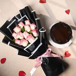 Heartfelt Pink Roses With Truffle Cake-image-26