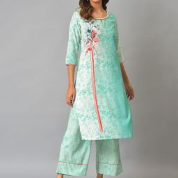 AURELIA Women Green Floral Printed Kurta with Palazzos-50