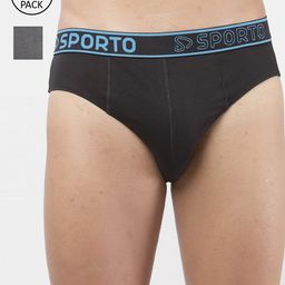 SPORTO Men Pack of 2 Black & Charcoal Solid Cotton Basic Briefs-10