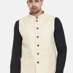 indus route by Pantaloons Men Beige Printed Nehru Jacket-1