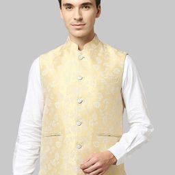 Raymond Men Beige Woven Design Nehru Jacket-image-26