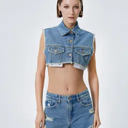 Koton Pure Cotton Crop Denim Jacket-picture-34