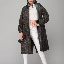 THE CLOWNFISH Women Black Waterproof Long Rain Jacket-image-96