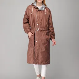 The Clownfish Women Brown Solid Waterproof Long Rain Jacket-image-29
