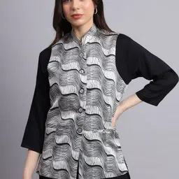 KALINI Wave Pattern Printed Woven Nehru Jacket-picture-54
