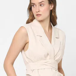 Vero Moda Women Beige Solid Tie-Up Waistcoat-image-50