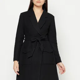 Owncraft Women Black Solid Longline Overcoat-image-88