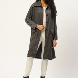 Belle Fille Women Charcoal Grey Solid Overcoat-0